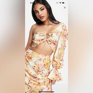 ASOS Design floral one shoulder crop top